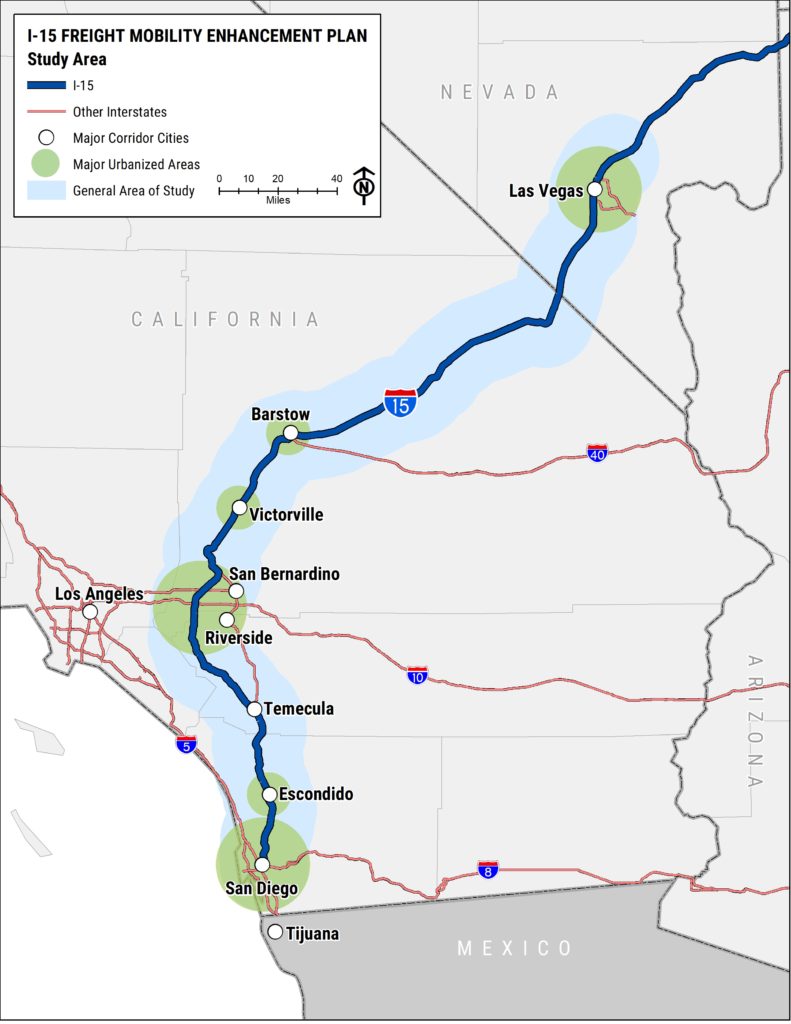I-15 Freight Mobility Enhancement Plan study area map.